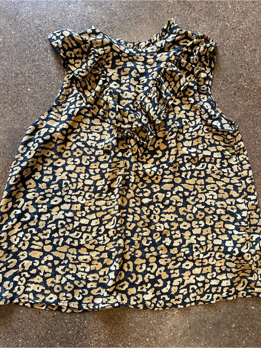 Girls' Navy and Gold Leopard Print Ruffle Tank Dress
